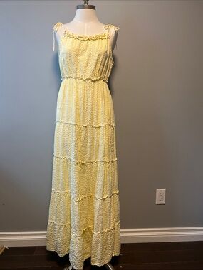 Sim & Sam Yellow Cotton Gingham Tiered Cottagecore Maxi Dress